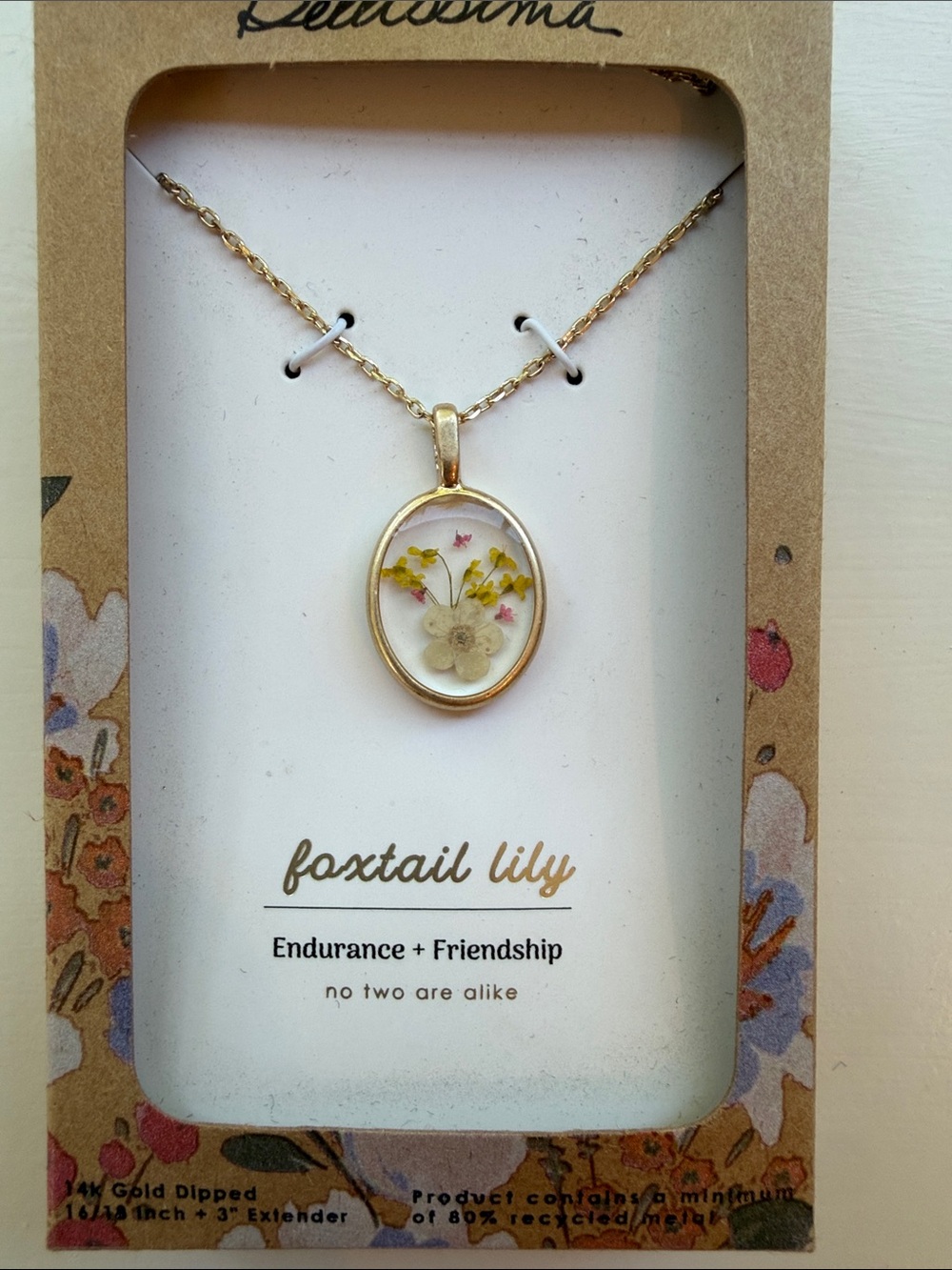 Foxtail Lily Gold-Dipped Oval Floral Pendant Necklace - Cream & Yellow